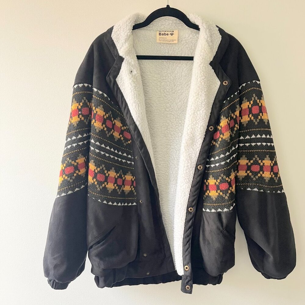 Arizona Vintage 'Vancouver' black vegan Navajo bomber, one size - Picture 9 of 12
